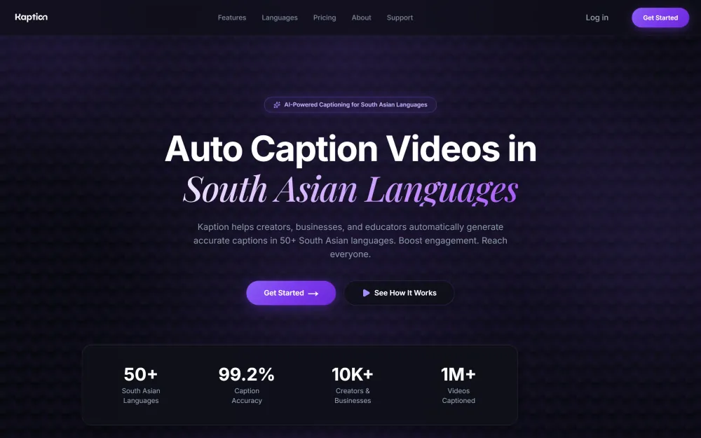 Kaption website homepage